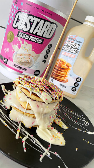 Birthday Cake Protein Pancakes