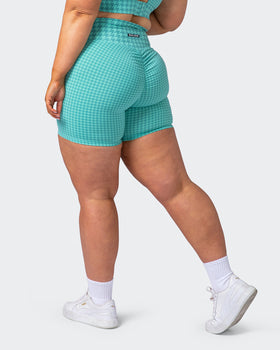 Signature Scrunch Bike Shorts - Cascade Houndstooth Print